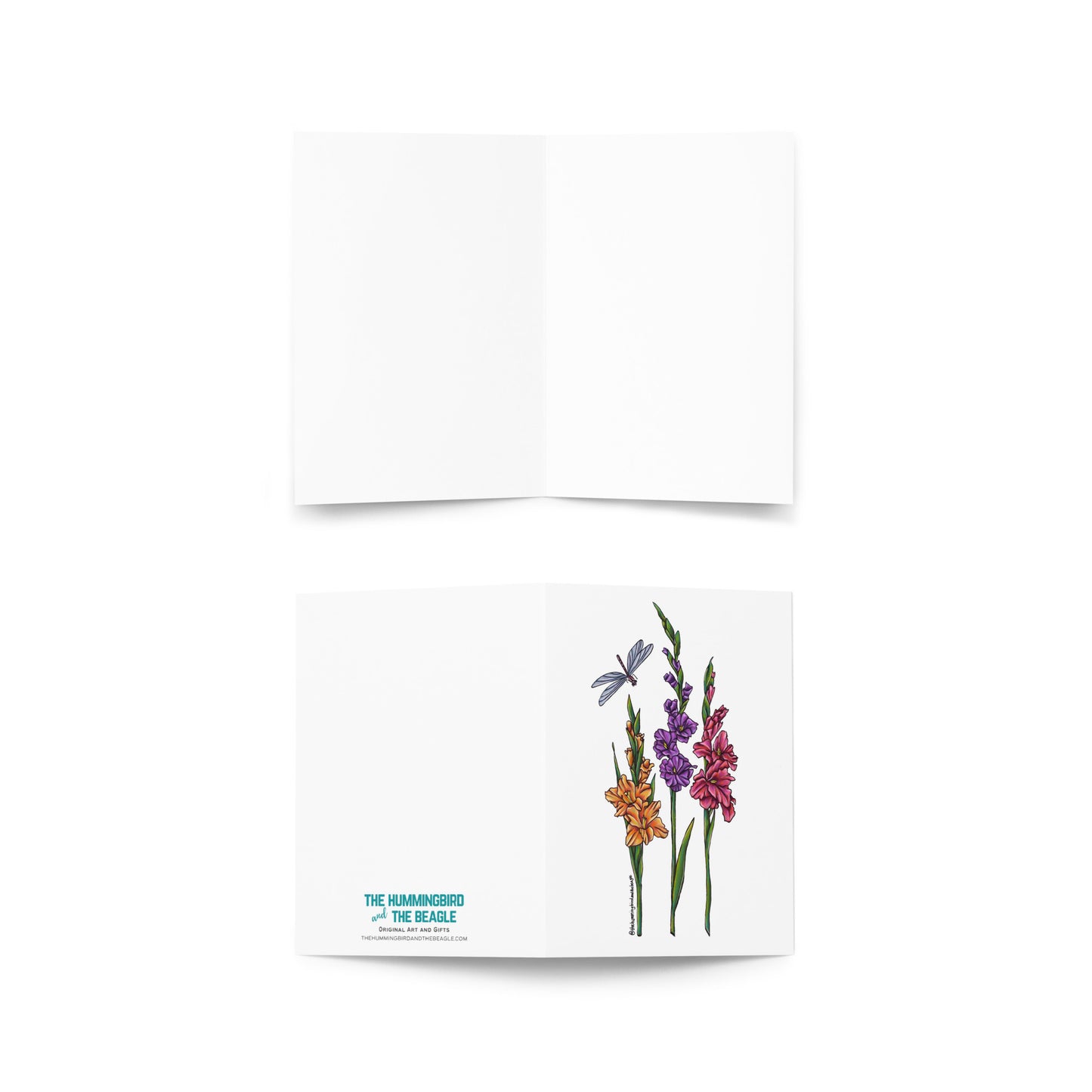 Gladiolus and Dragonfly Greeting Card