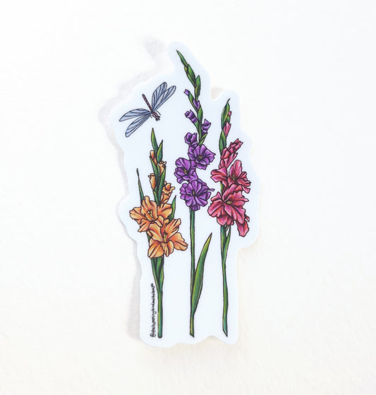 Gladiolus and Dragonfly Sticker